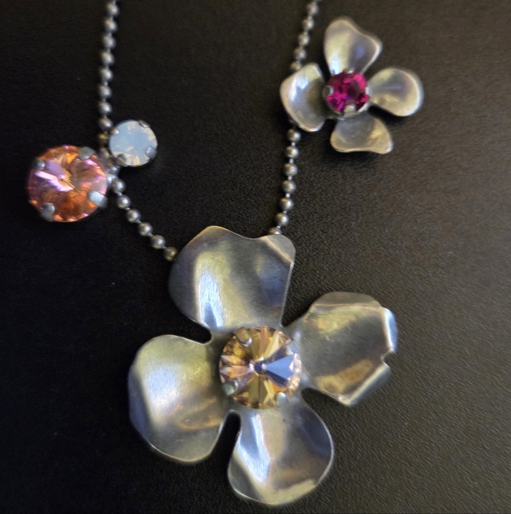 Sabika Silver Necklace with Pink and Orange Crystals